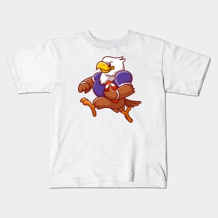 Cute Eagle Playing Rugby Football Cartoon Kids T-Shirt